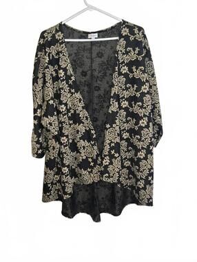 LuLaRoe Black and Beige Floral Pattern Open Front Cardigan Size Large
